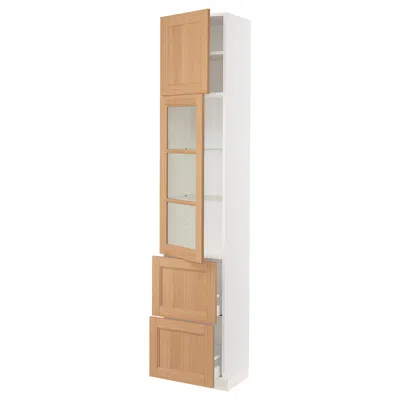Ikea Sektion / Maximera High Cabinet With Glass Door/2 Drawers/1 Door, White/vedhamn Oak, 18x15x90 " In Brown