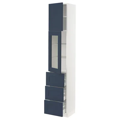 Ikea Sektion / Maximera High Cabinet With Glass Door/3 Drawerrs/1 Door, White Axstad/matte Blue, 15x15x80
