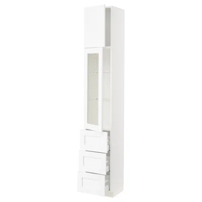 Ikea Sektion / Maximera High Cabinet With Glass Door/3 Drawerrs/1 Door, White Enköping/white Wood Effect,