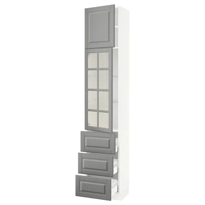 Ikea Sektion / Maximera High Cabinet With Glass Door/3 Drawerrs/1 Door, White/bodbyn Gray, 18x15x90 "