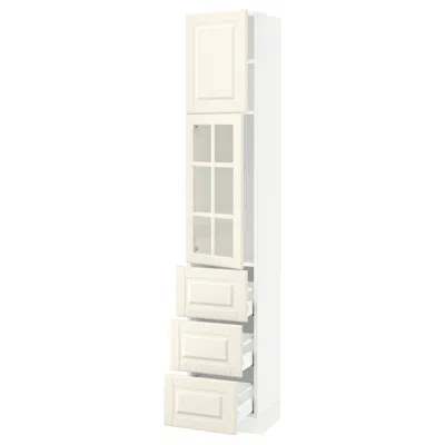 Ikea Sektion / Maximera High Cabinet With Glass Door/3 Drawerrs/1 Door, White/bodbyn Off-white, 15x15x80 