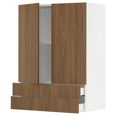 Ikea Sektion / Maximera Wall Cabinet With 2 Doors/2 Drawers, White/tistorp Brown Walnut Effect, 30x15x40 