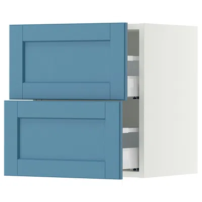Ikea Sektion / Maximera Wall Cabinet With 2 Drawers, White/lerhyttan Blue, 18x15x20 "