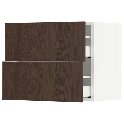 Ikea Sektion / Maximera Wall Cabinet With 2 Drawers, White/sinarp Brown, 24x15x20 "