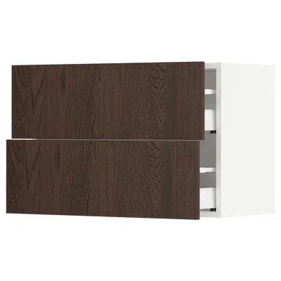 Ikea Sektion / Maximera Wall Cabinet With 2 Drawers, White/sinarp Brown, 30x15x20 "