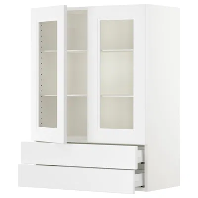 Ikea Sektion / Maximera Wall Cabinet With 2 Glass Doors/2 Drawers, White/axstad Matte White, 30x15x40 "