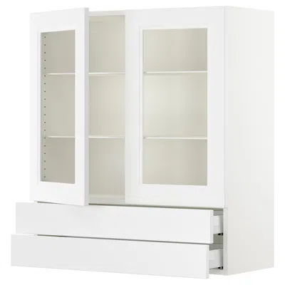Ikea Sektion / Maximera Wall Cabinet With 2 Glass Doors/2 Drawers, White/axstad Matte White, 36x15x40 "