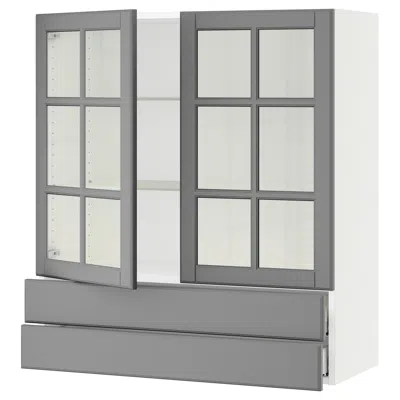 Ikea Sektion / Maximera Wall Cabinet With 2 Glass Doors/2 Drawers, White/bodbyn Gray, 36x15x40 "