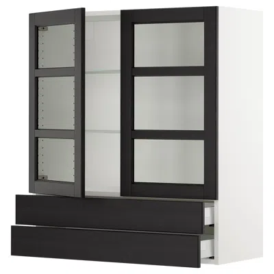 Ikea Sektion / Maximera Wall Cabinet With 2 Glass Doors/2 Drawers, White/lerhyttan Black Stained, 36x15x4