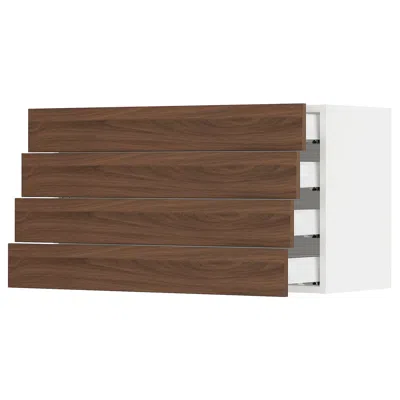 Ikea Sektion / Maximera Wall Cabinet With 4 Drawers, White Enköping/brown Walnut Effect, 36x15x20 "