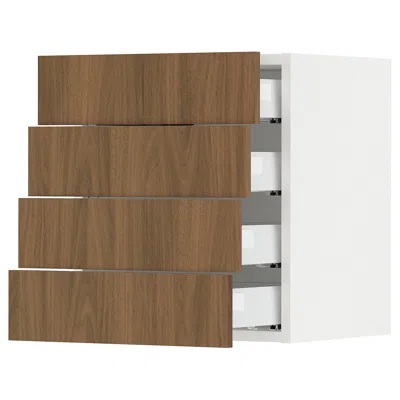 Ikea Sektion / Maximera Wall Cabinet With 4 Drawers, White/tistorp Brown Walnut Effect, 18x15x20 "