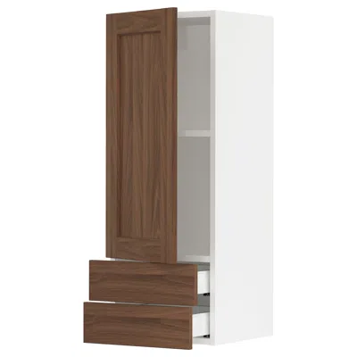Ikea Sektion / Maximera Wall Cabinet With Door/2 Drawers, White Enköping/brown Walnut Effect, 15x15x40 "