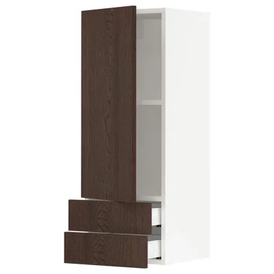 Ikea Sektion / Maximera Wall Cabinet With Door/2 Drawers, White/sinarp Brown, 15x15x40 "