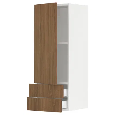 Ikea Sektion / Maximera Wall Cabinet With Door/2 Drawers, White/tistorp Brown Walnut Effect, 15x15x40 "