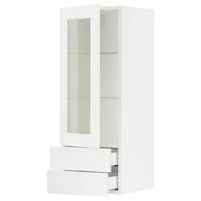 Ikea Sektion / Maximera Wall Cabinet With Glass Door/2 Drawers, White Enköping/white Wood Effect, 15x15x4