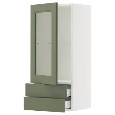 Ikea Sektion / Maximera Wall Cabinet With Glass Door/2 Drawers, White/axstad Gray-green, 18x15x40 "
