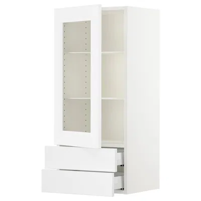 Ikea Sektion / Maximera Wall Cabinet With Glass Door/2 Drawers, White/axstad Matte White, 18x15x40 "