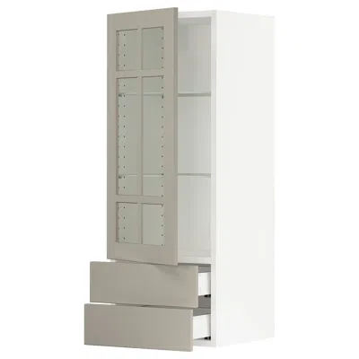 Ikea Sektion / Maximera Wall Cabinet With Glass Door/2 Drawers, White/stensund Beige, 15x15x40 " In Gray