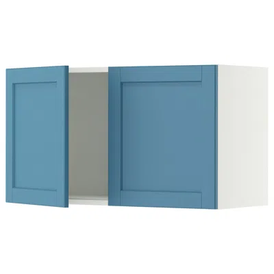 Ikea Sektion Wall Cabinet With 2 Doors, White/lerhyttan Blue, 36x15x20 "