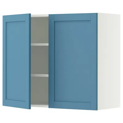 Ikea Sektion Wall Cabinet With 2 Doors, White/lerhyttan Blue, 36x15x30 "