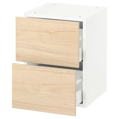 Ikea Sektion Wall Cabinet With 2 Drawers, White Maximera/askersund Light Ash Effect, 15x15x20 "