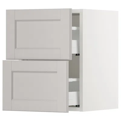 Ikea Sektion Wall Cabinet With 2 Drawers, White Maximera/lerhyttan Light Gray, 15x15x20 "