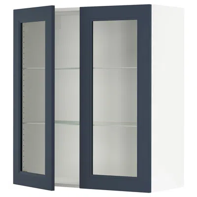 Ikea Sektion Wall Cabinet With 2 Glass Doors, White Axstad/matte Blue, 36x15x40 " In Black