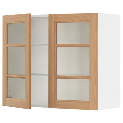 Ikea Sektion Wall Cabinet With 2 Glass Doors, White/vedhamn Oak, 36x15x30 " In Brown