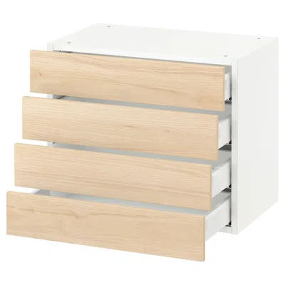 Ikea Sektion Wall Cabinet With 4 Drawers, White Maximera/askersund Light Ash Effect, 24x15x20 " In Nude