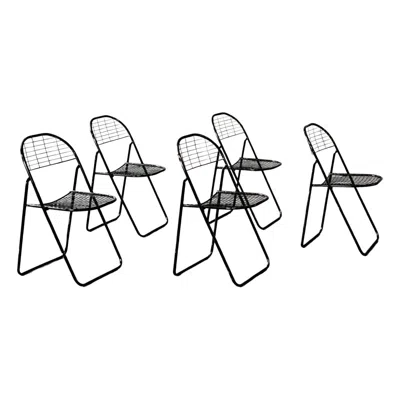 Pre-owned Ikea Set Of 5 Vintage Swedish Black Metal Åland Chairs By Niels Gammelgaard For