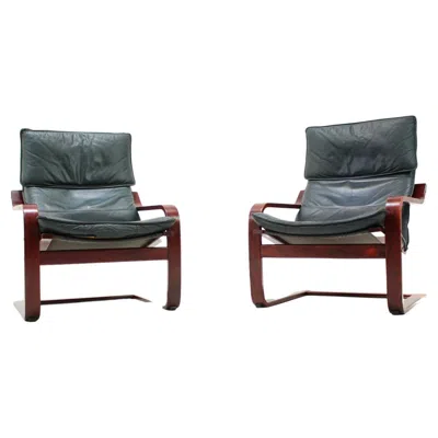 Pre-owned Ikea Set Of Two Leather Armchairs By , Sweden, 1990's In Brown
