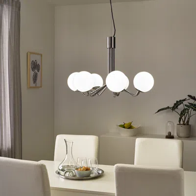 Ikea Simrishamn Chandelier, 7-armed, Chrome Plated/opal Glass, 28 "