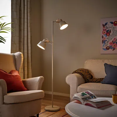Ikea Sjömakt Floor Lamp With 2-spot, Beige/ash, Max.: 7 W In Gray