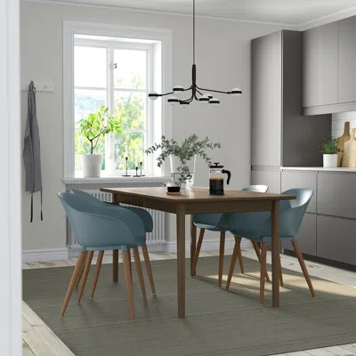 Ikea Skansnäs / Grönsta Table And 4 Chairs, Armrests Brown/turquoise, 59/80 3/4 "