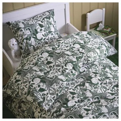 Ikea Skogsduva Duvet Cover And Pillowcase(s), White Green/forest Pattern, Twin