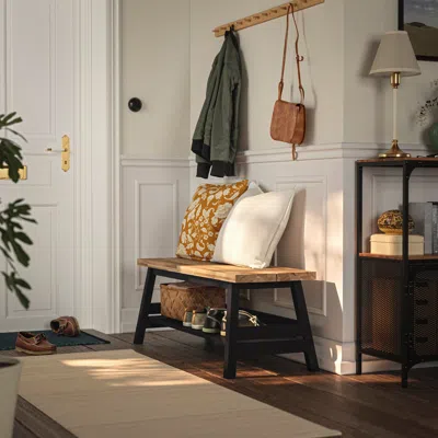 Ikea Skogsta Bench With Storage, Acacia/black, 47 1/4 "