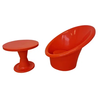 Pre-owned Ikea Skopa Lounge Chair And Table, Ole Gjerløv Knudsen & Torben Lind, , 1970s In Red