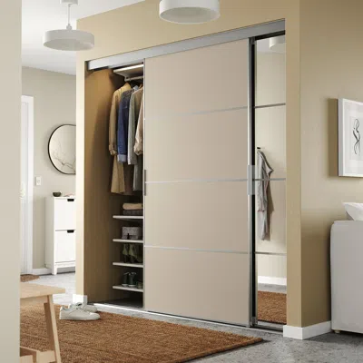 Ikea Skytta / Boaxel Reach-in Wardrobe With Sliding Door, Aluminum Mehamn/auli/gray-beige Mirror Glass, 6
