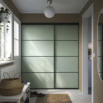 Ikea Skytta / Boaxel Reach-in Wardrobe With Sliding Door, Black Metal/mehamn Light Green, 69 5/8x25 5/8x8