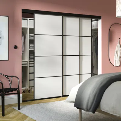 Ikea Skytta / Hokksund Sliding Door, Black/high-gloss Light Gray, 89x80 1/2 "