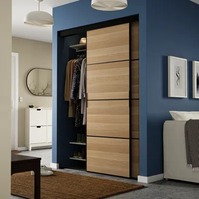 Ikea Skytta / Mehamn Sliding Door, Black/double Sided White Stained Oak Effect, 59 7/8x80 1/2 "