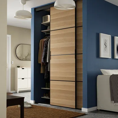 Ikea Skytta / Mehamn Sliding Door, Black/double Sided White Stained Oak Effect, 59 7/8x94 3/8 "