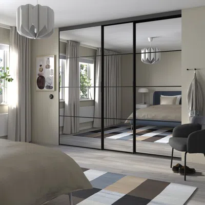 Ikea Skytta / Pax Walk-in Wardrobe With Sliding Doors, Black/auli Mirror Glass, 108 5/8x63x94 1/2 "