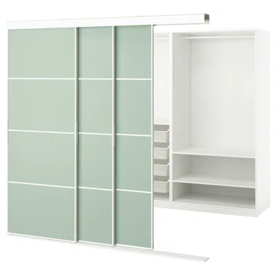 Ikea Skytta / Pax Walk-in Wardrobe With Sliding Doors, White Double Sided/mehamn Light Green, 89x63x80 1/
