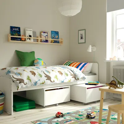 Ikea Släkt Bed Frame With Slatted Bed Base, White, Twin