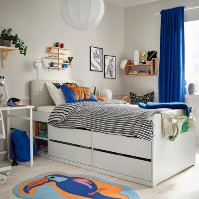 Ikea Släkt Bed Frame With Storage, Incl Headboard/vissle Beige, Twin