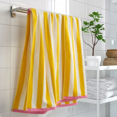 Ikea Slånhöstmal Bath Sheet, White/yellow Stripe, 39x59 "