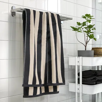 Ikea Slånhöstmal Bath Towel, Black/light Beige Stripe, 28x55 "
