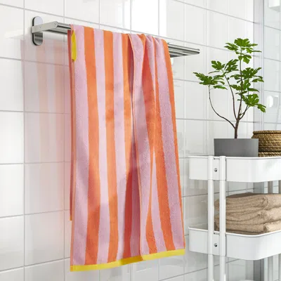 Ikea Slånhöstmal Bath Towel, Orange/pink Stripe, 28x55 "