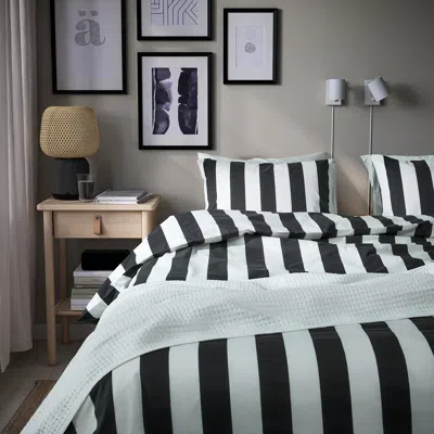 Ikea Slånhöstmal Duvet Cover And Pillowcase(s), Black/white/stripe, King